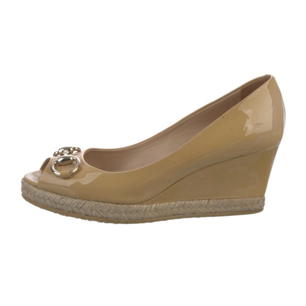 Gucci Peep Toe Horsebit Wedges